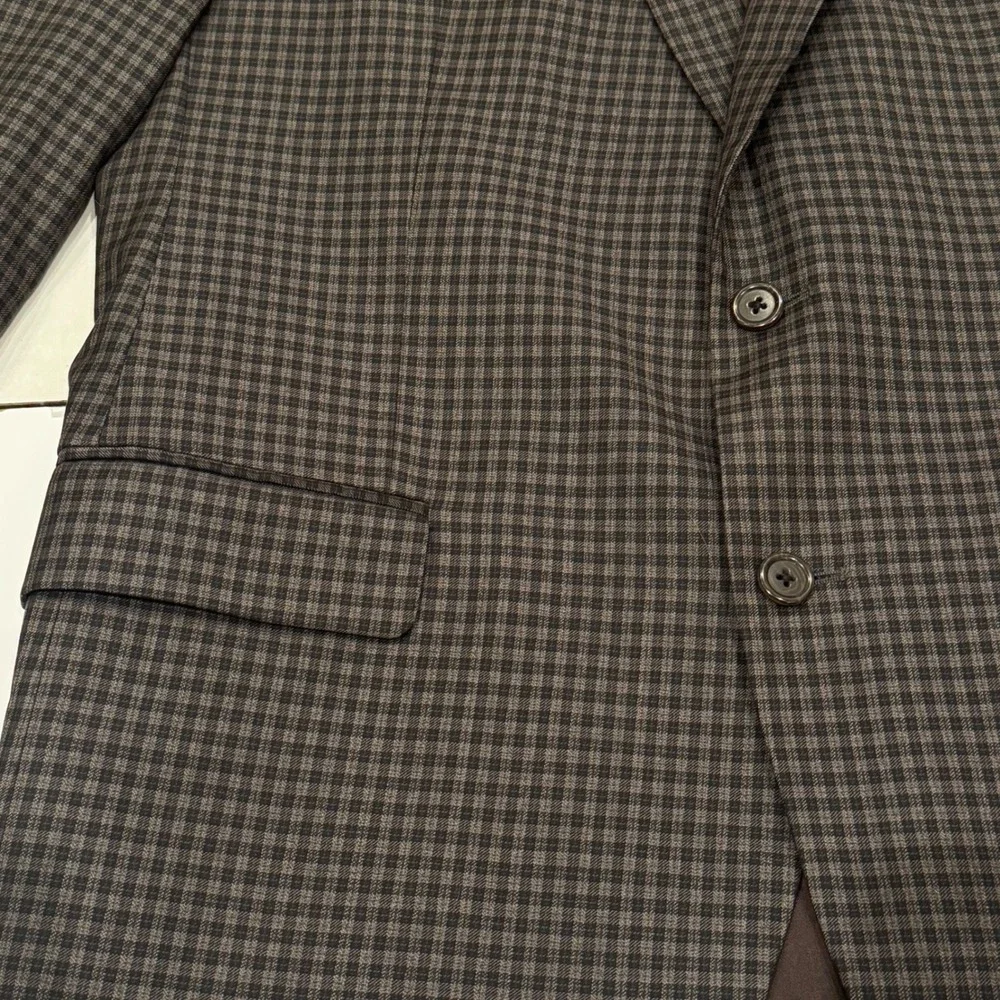 Peter Millar‎ Mens Micro Plaid Blazer 44T Wool Two Button Sport Coat Made Canada